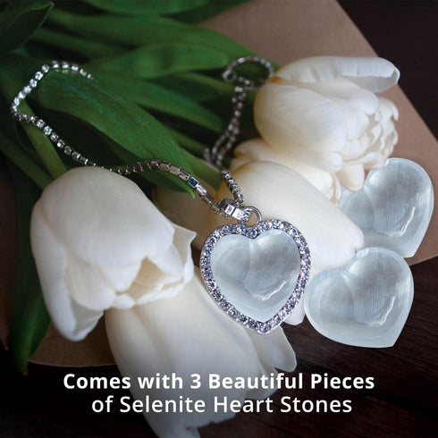 Selenite Crystal Heart Stone - 3 Pcs | HIMALAYAN GLOW